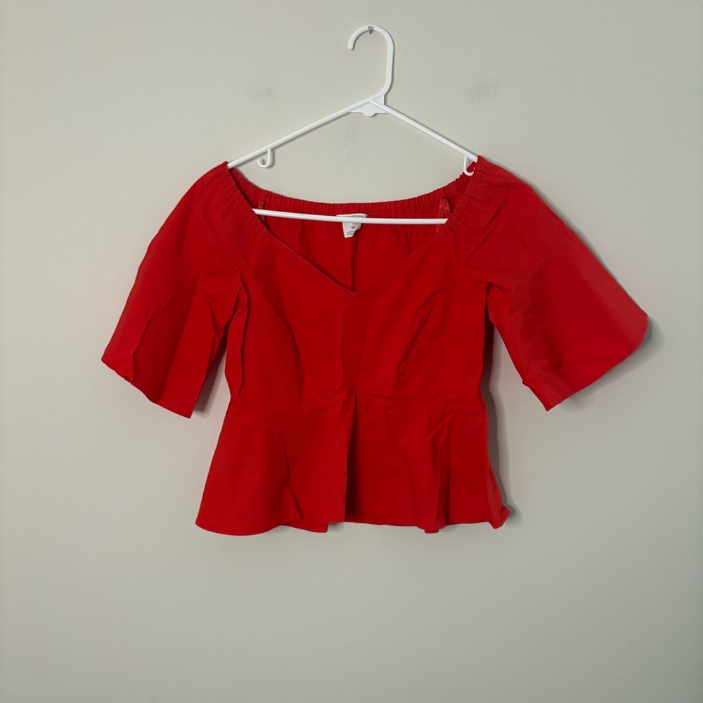Club Monaco Red Peplum Blouse Like new 00 preppy shirt